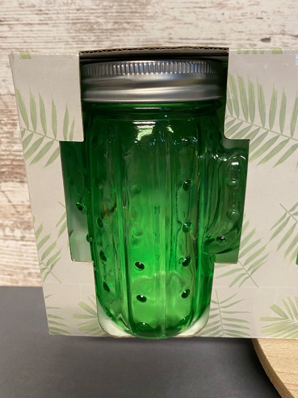 Croton Green Cactus Mason Jar Glasses - Set of 4 - Picture 2 of 8